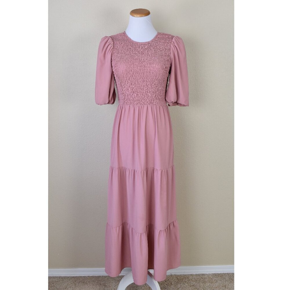 WAYF Camden Smocked Midi Tiered Dress - XS